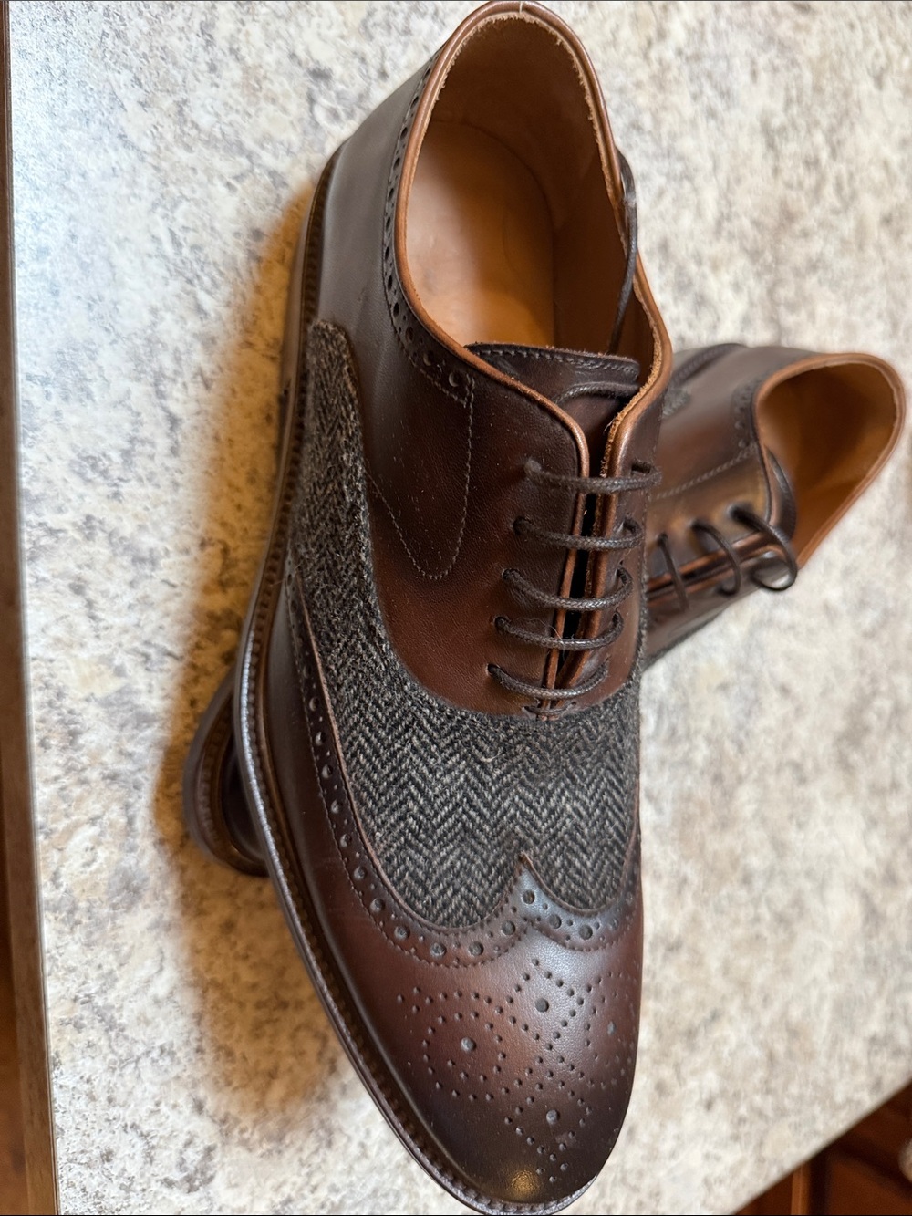 Taft Brown Leather & Gray Tweed Wingtip Derby